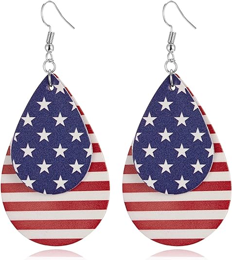 Festive 4th of July Star-Spangled Drop Earrings - Patriotic USA Jewelry Gift