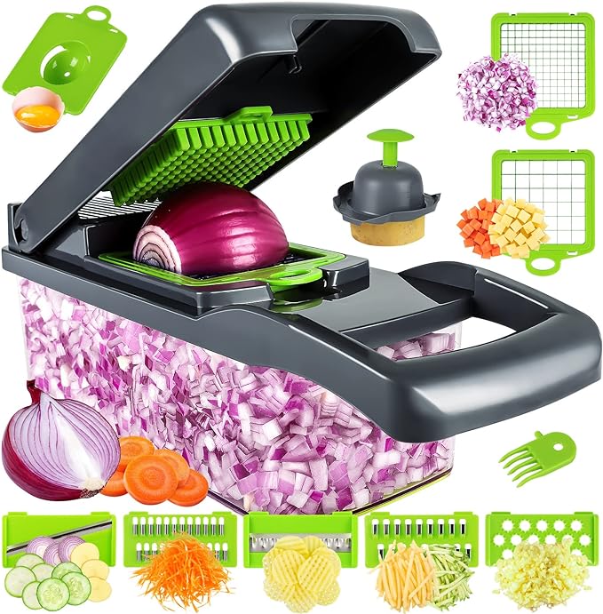 13-in-1 Vegetable Chopper & Slicer with 8 Stainless Steel Blades