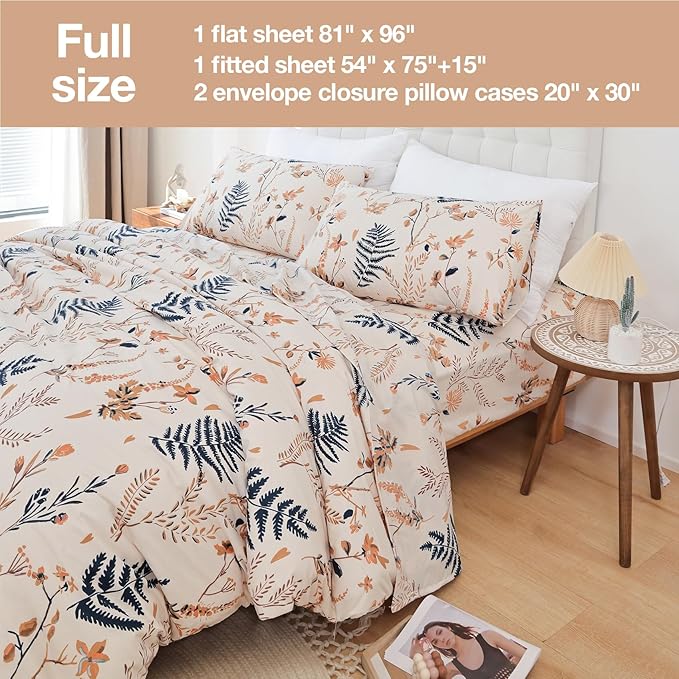 Floral Full Sheet Set - 4 Piece, Soft Microfiber with Extra Deep Pockets