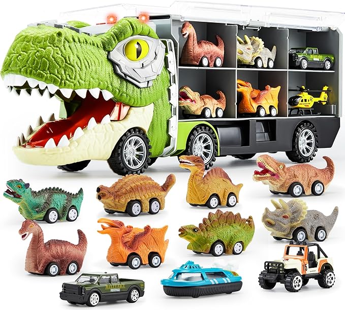 13-in-1 Dinosaur Transport Truck Toy Set with Sound & Lights, Ages 3-5+