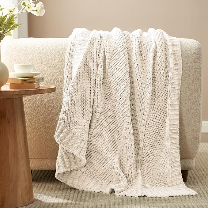 Knit Throw Blanket - Chunky Chevron Texture, 50"x60