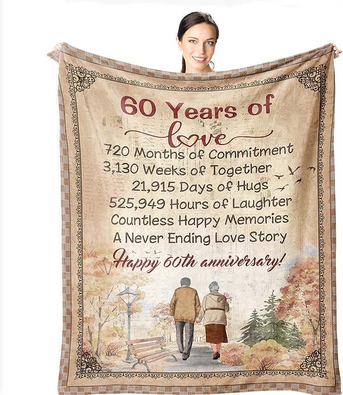 60th Anniversary Diamond Wedding Blanket - 60"x 50