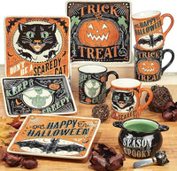Load image into Gallery viewer, Set of 4 Scaredy Cat 18 oz. Ceramic Mugs – Halloween Holiday Designs
