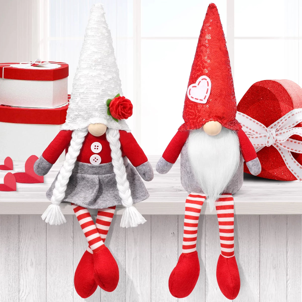 Valentines Day Gnome Plush Elf Decorations - 2PCS Mr and Mrs Handmake Scandinavian Tomte