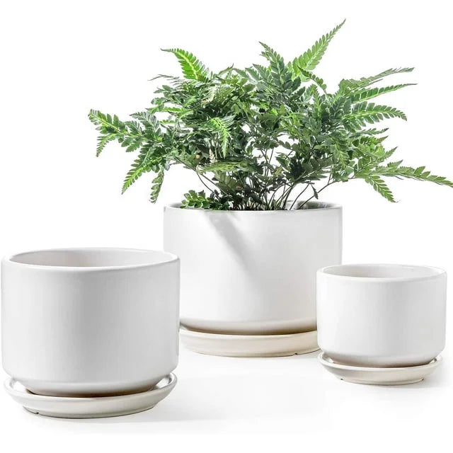 Ceramic Plant Pots, Pack of 3 Indoor/Outdoor Decor, White
