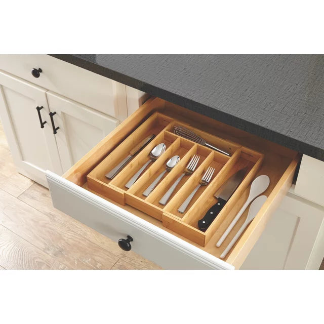 Bamboo Expandable Cutlery Tray Organizer, Kitchen Drawer Storage Solution