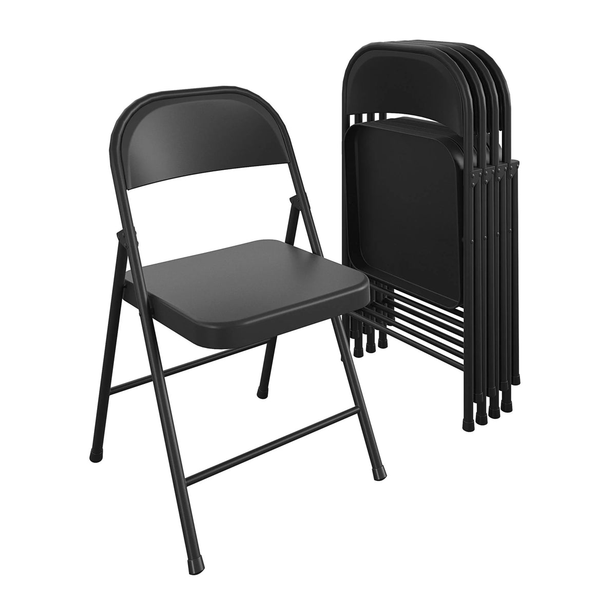 SmartFold All-Steel Folding Chairs, 4-Pack, Black