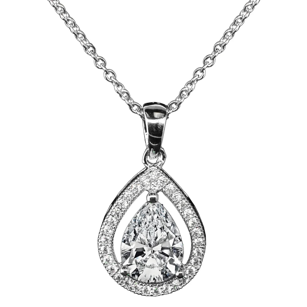 Isabel 18k White Gold Plated Silver CZ Pendant Necklace