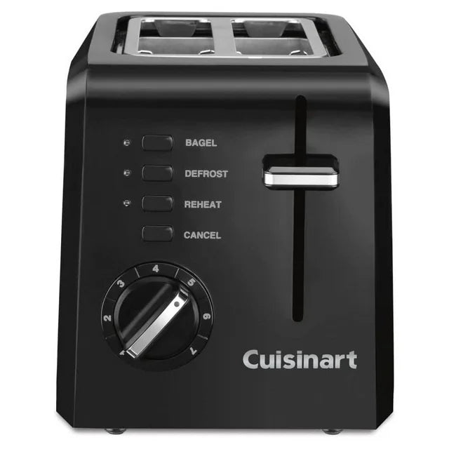 2-Slice Compact Black Toaster | Wide Slots & 7 Shade Settings