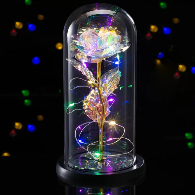 Galaxy Rose Gifts Colorful Artificial Flower Rose Light Gift in A Glass Dome Flowers Gifts