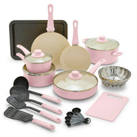 Load image into Gallery viewer, 18-Piece Soft Grip Toxin-Free Healthy Ceramic Non-Stick Cookware Set, Pink,
