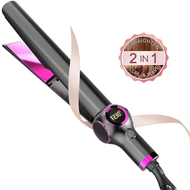 Hair Straightener and Curler 2 in 1, Twist Straightening Curling Iron with Adjustable Temp for All Hair Types