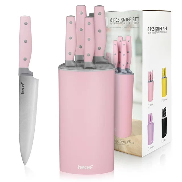 Pink Knife Block Set with Universal Holder