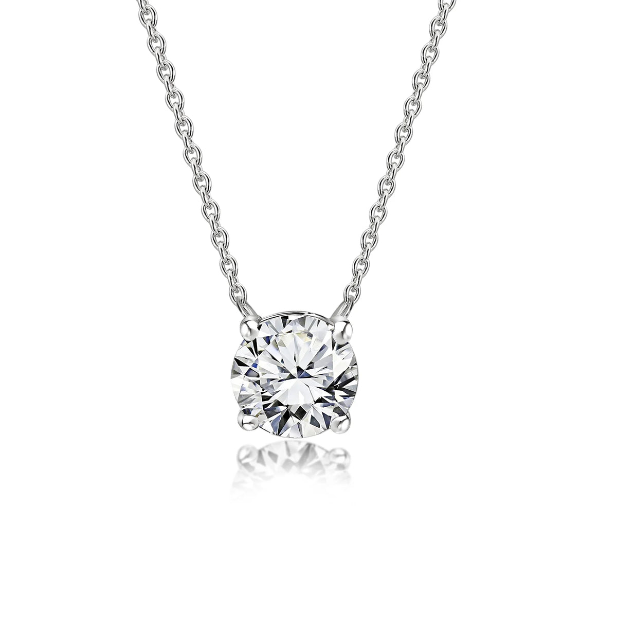 Carat Round Cut Moissanite Solitaire Pendant Necklace in 18k White Gold over Silver, Female, Adult