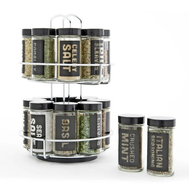 16-Jar Rotating Spice Rack with Essential Spices
