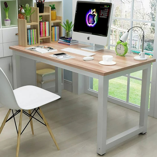 Spacious Wood Computer Desk with Sturdy Metal Frame - Oak