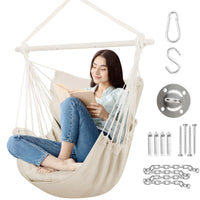 Load image into Gallery viewer, Large Beige Hammock Chair Swing with Metal Support Bar &amp; Cushions
