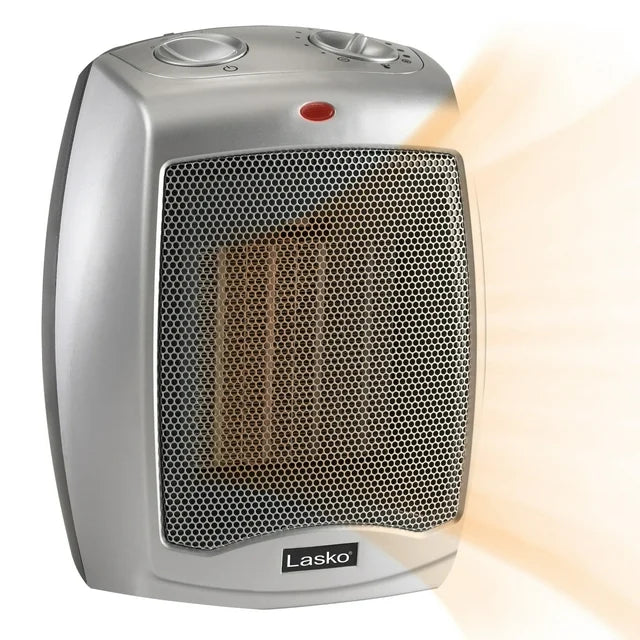 1500W Electric Ceramic Space Heater, Adjustable Thermostat - Silver