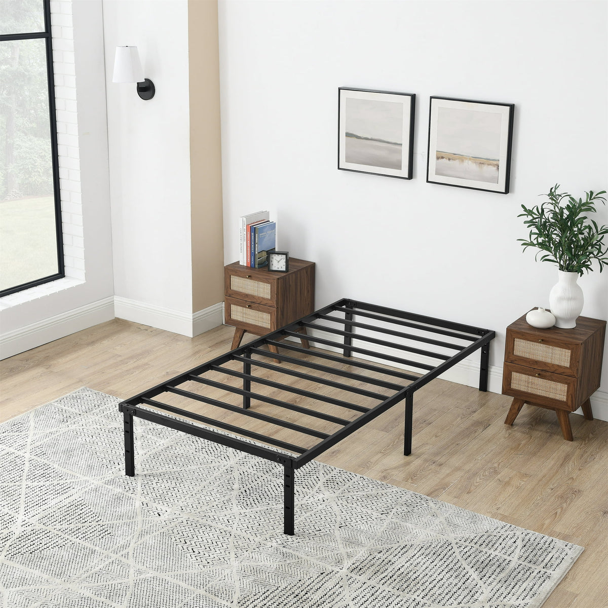 Heavy Duty 14" Steel Slat Platform Bed Frame Twin Full Queen King Size Black