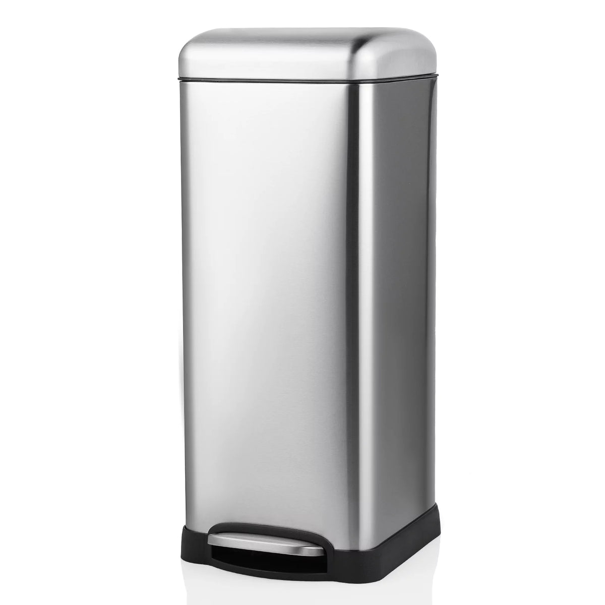 MoNiBloom 8 Gallon Trash Can, Hands-Free Stainless Steel Commercial Kitchen Step On Trash Can with Lid, Bathroom Waste Bin with Inner Bucket, Silver