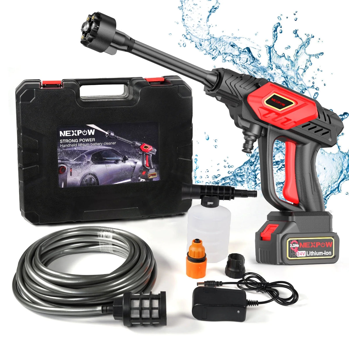 970PSI Cordless Pressure Washer 24V Portable Water Gun with 6-in-1 Nozzle