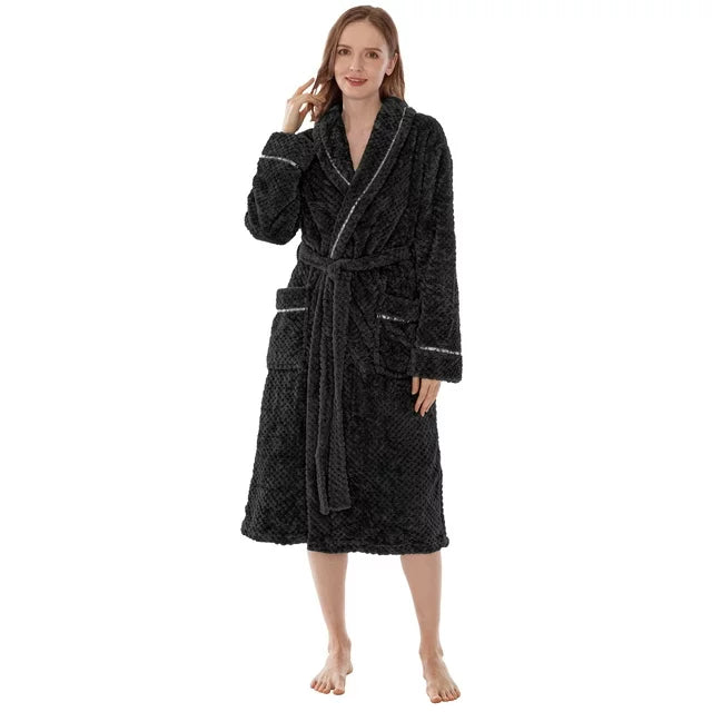 Cozy Comfort Women's Plush Fleece Robe Black S/M