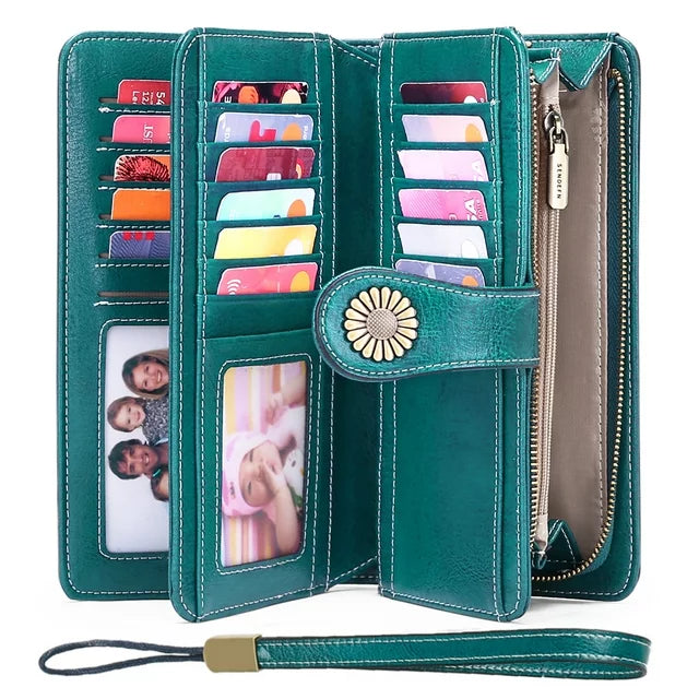 Blocking Leather Women's Wallet with Zipper Lock and Wristlet