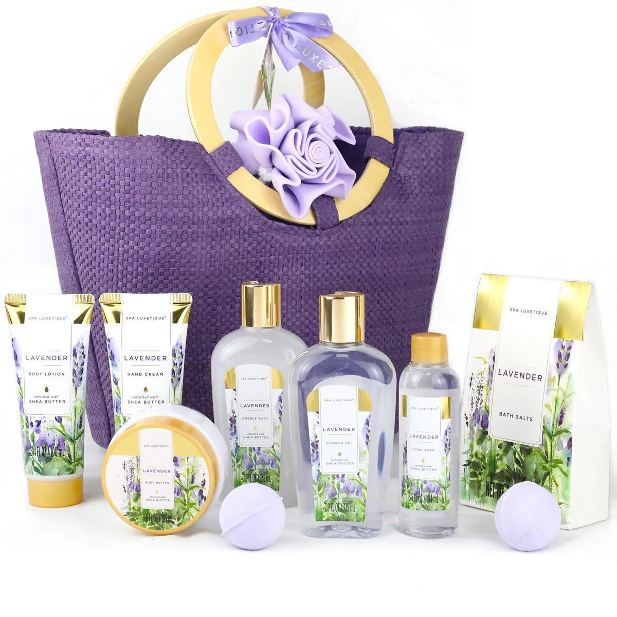 Bath Gift Sets for Women Lavender Body Care Baskets - 10 Pcs