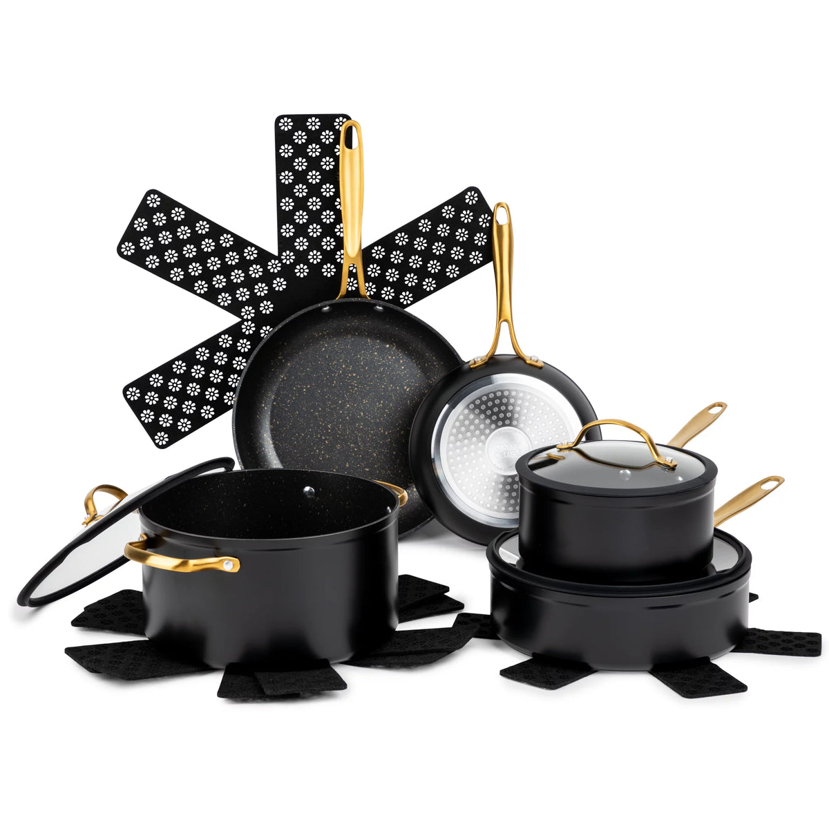 12-Piece Nonstick Cookware Set, Black & Gold