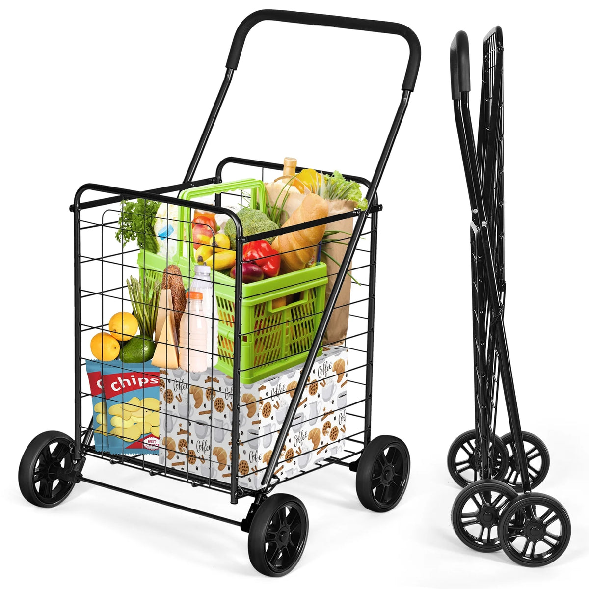 Heavy-Duty Folding Shopping Cart with Rotating Wheels