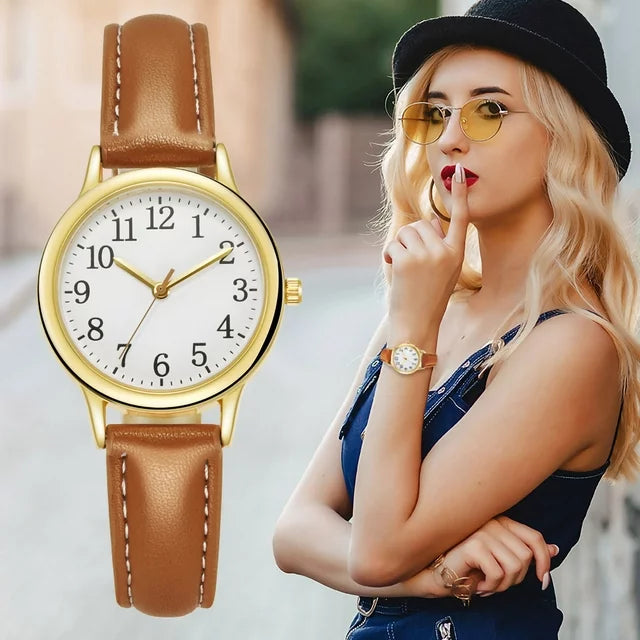 Numerals Fashion Leather Strap Women's Watch