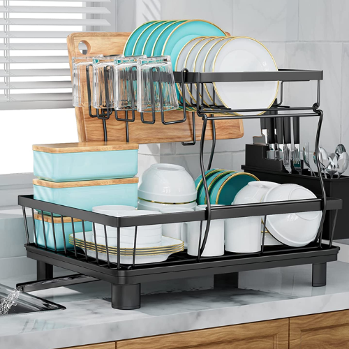 2-Tier Drying Dish Rack and Drain Board Set