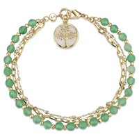 Load image into Gallery viewer, 14K Gold Flash Plated Genuine Green Aventurine Stone Tree Layered Bracelet
