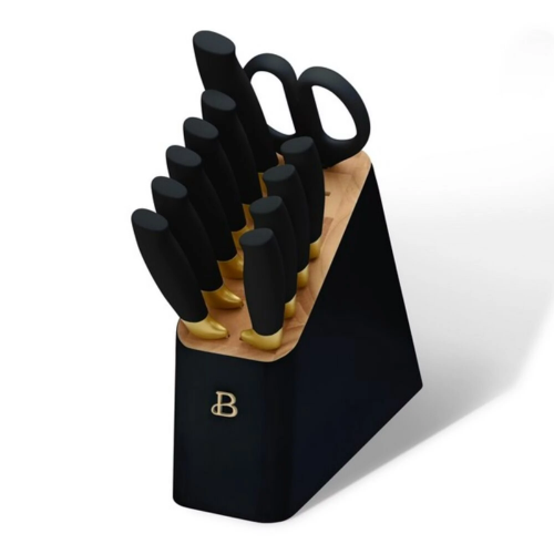 Set of 12 knives with ergonomic handles that are soft-grip