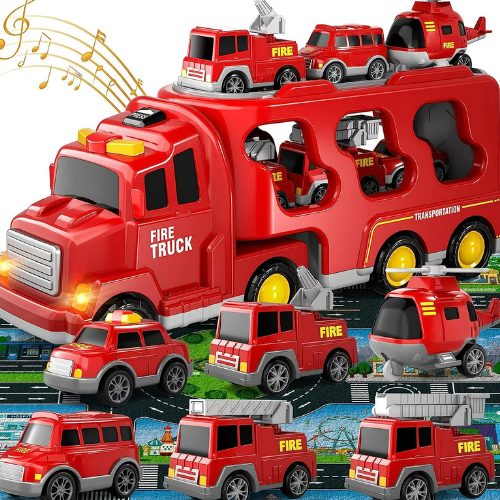 Fire Toys Car Toys for Toddlers Truck Friction Power Toy Car Fire Rescue Truck, Ladder Truck, Helicopter color Red