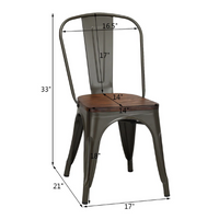 Load image into Gallery viewer, 4 stylish metal side chairs with wood seats that stack up for a café or dining area
