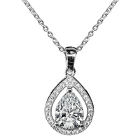Load image into Gallery viewer, Isabel Pendant Necklace in 18k White Gold Plated Silver | Halo Teardrop Necklace with Solitaire Cubic Zirconia Crystal
