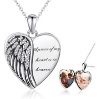 Load image into Gallery viewer, Angel Wings Locket Necklace 925 Sterling Silver Heart Locket Necklace
