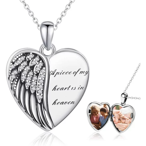 Angel Wings Locket Necklace 925 Sterling Silver Heart Locket Necklace