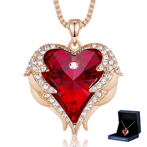 Angel Wing Love Heart Pendant Necklaces for Women