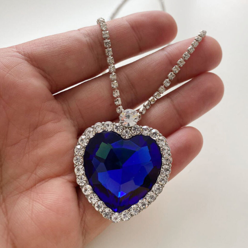 Blue crystal necklace with a premium velvet box for women from Titanic Heart of the Ocean