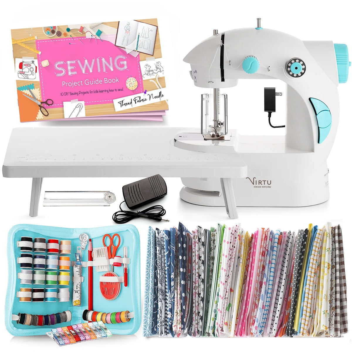 Virtu Mini Portable Sewing Machine Kit for Beginner (122 Piece)