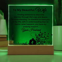 Load image into Gallery viewer, Illuminate Your Beautiful Wife&#39;s World with These Loving Messages with Our Square Acrylic Plaque
