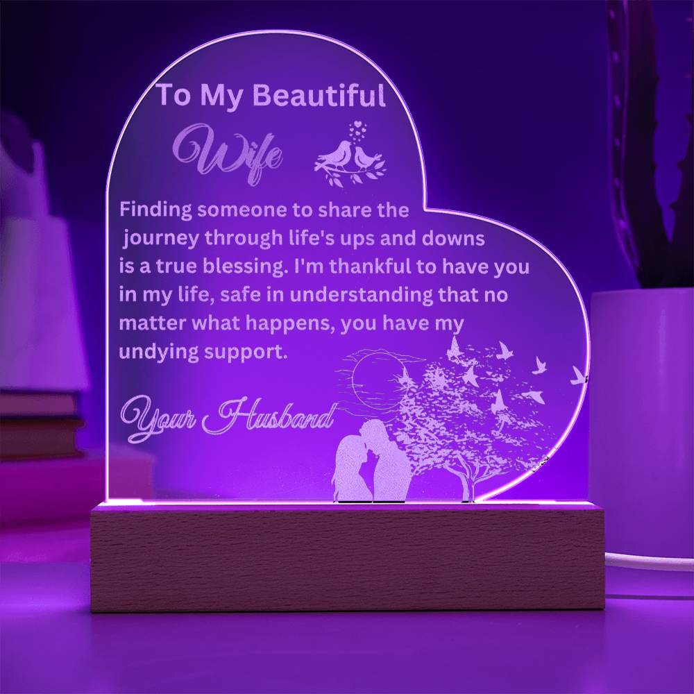 Heartfelt Messages to Your Beautiful Wife, Illuminate Your Space with the Engraved Acrylic Plaque