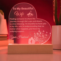 Load image into Gallery viewer, Heartfelt Messages to Your Beautiful Wife, Illuminate Your Space with the Engraved Acrylic Plaque
