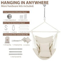 Load image into Gallery viewer, Large Beige Hammock Chair Swing with Metal Support Bar &amp; Cushions
