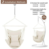 Load image into Gallery viewer, Large Beige Hammock Chair Swing with Metal Support Bar &amp; Cushions
