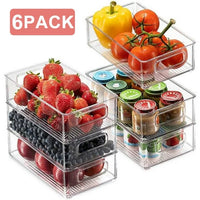 Load image into Gallery viewer, 6-Piece Stackable Refrigerator Organizer Bins Set Clear Plastic Fridge Storage Containers
