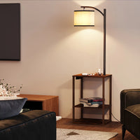 Load image into Gallery viewer, Floor Lamp with Table, USB Ports, and Shelves
