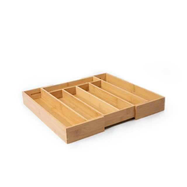 Bamboo Expandable Cutlery Tray Organizer, Kitchen Drawer Storage Solution